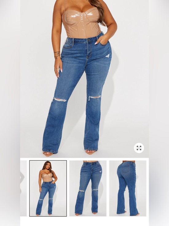 Fashion Nova Denim - Fashion Nova Dark Wash Boot Cut Ripped Jeans